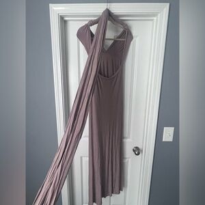 Lulus Tricks of the Trade Taupe Champagne Maxi Multi-Wear Wrap Dress